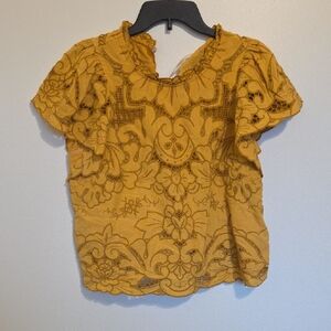 Anthropologie Mustard Floral Embroidered Blouse